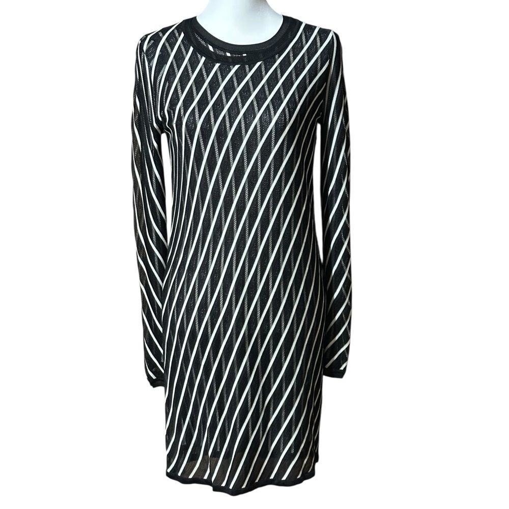 DVF Diane Von Furstenberg Black White Double Layer Knit Dress Size Small